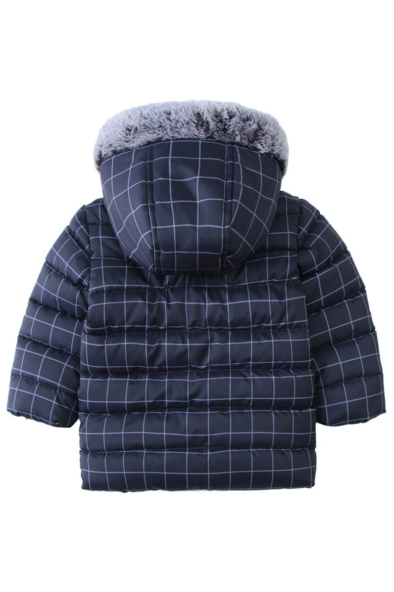 Plaid Fleece Hooded Puffer Jacket, Alternate, color, Dark Gray Stone White Check