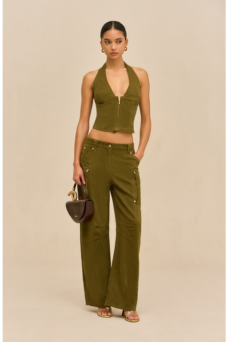 Davey Zip Front Twill Halter Top, Alternate, color, ROSEMARY