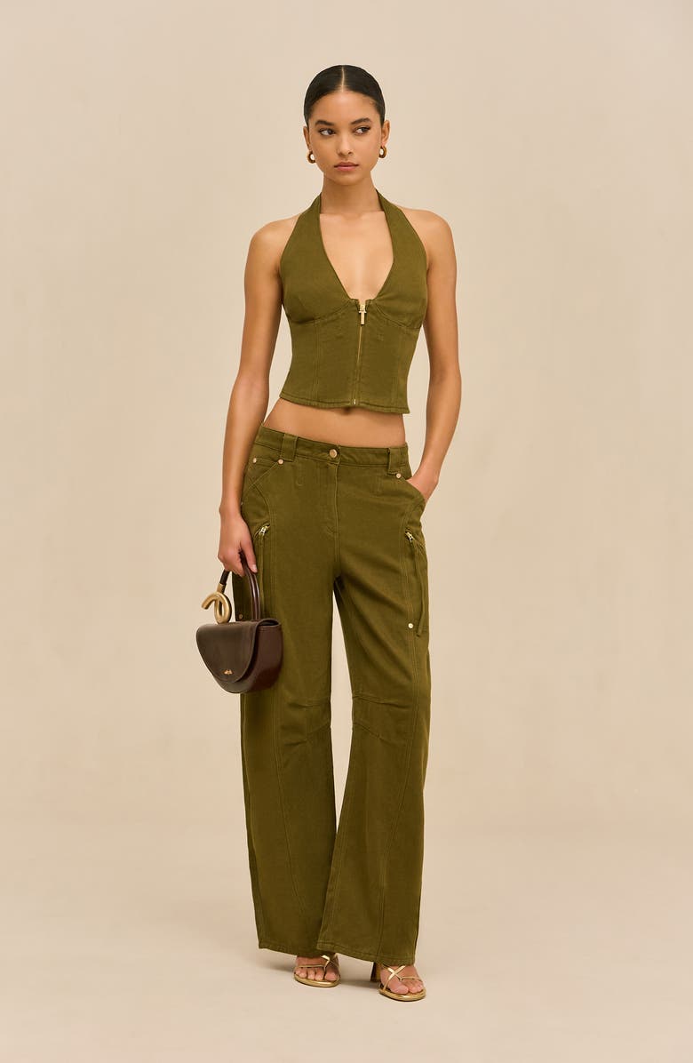 Cult Gaia Davey Zip Front Twill Halter Top, Alternate, color, 