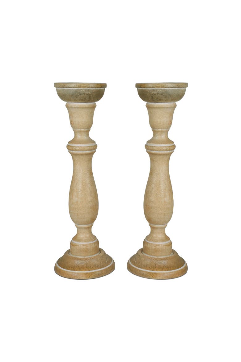 Tuli Rustic White Pillar Candleholder Set of 2, Main, color, Rustic White