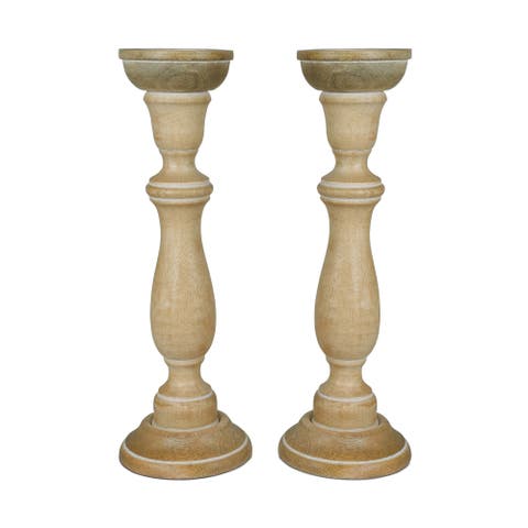 Tuli Rustic White Pillar Candleholder Set of 2