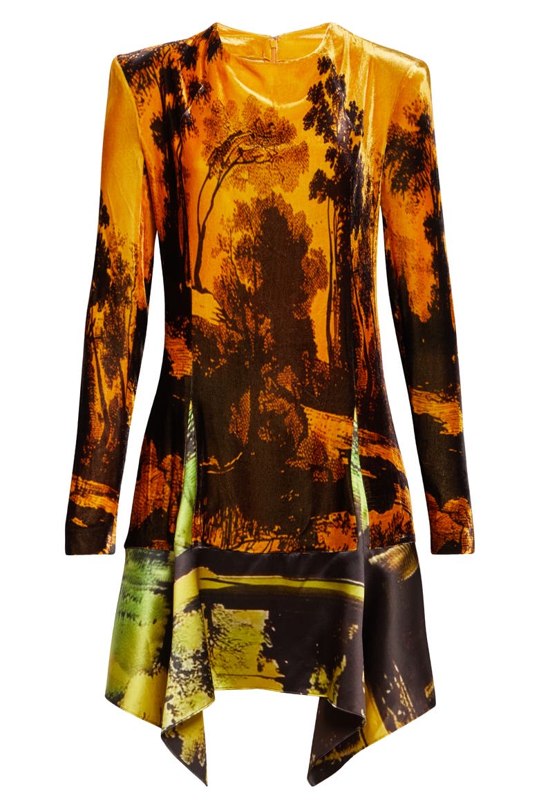 Tuscan Print Mock Neck Long Sleeve Velvet Dress, Alternate, color, MULTICOLOR PRINT
