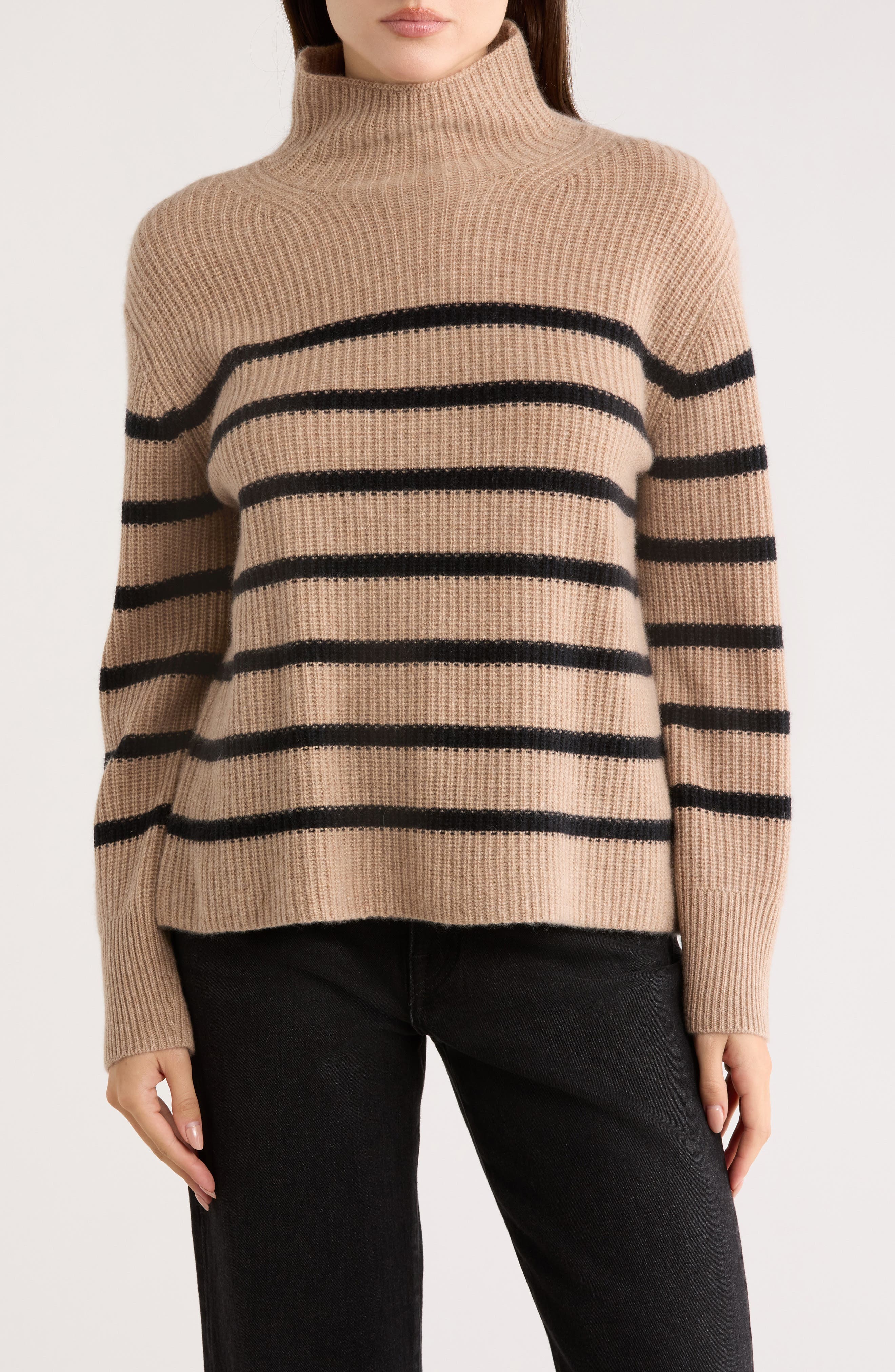 Nordstrom Cashmere Stripe Mock Neck Ribbed Sweater