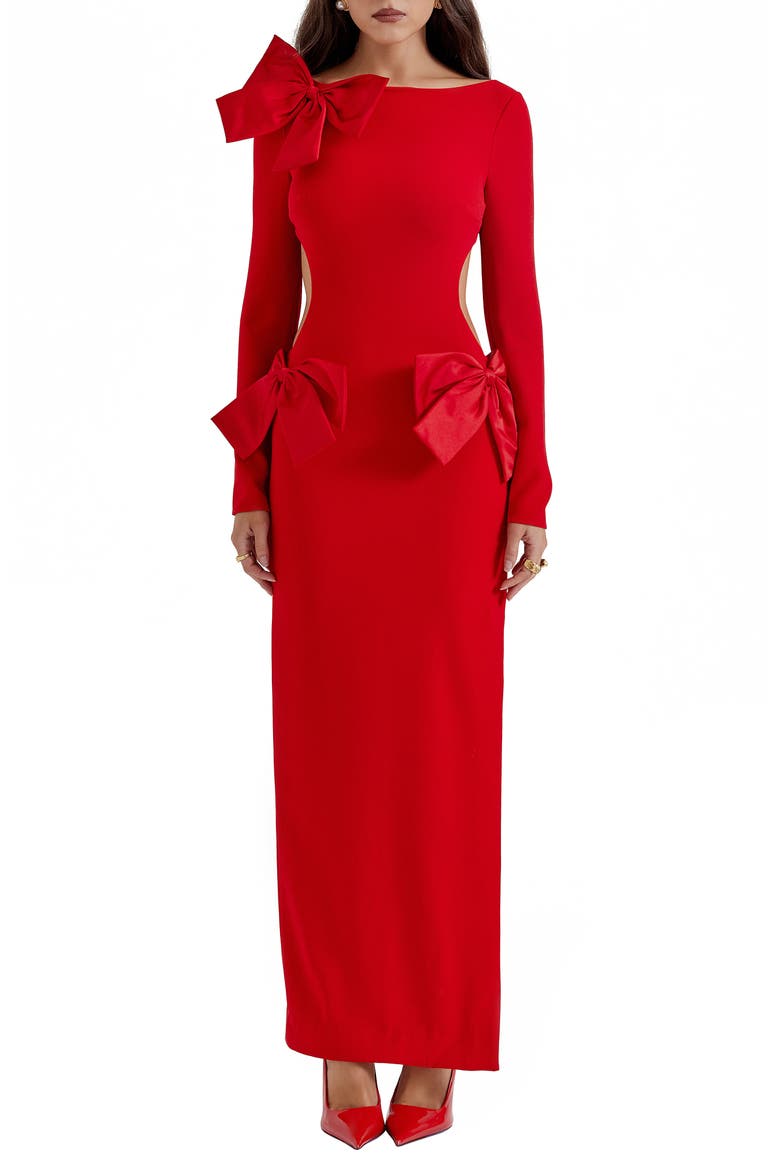 Lavele Long Sleeve Crepe Dress, Main, color, TRUE RED