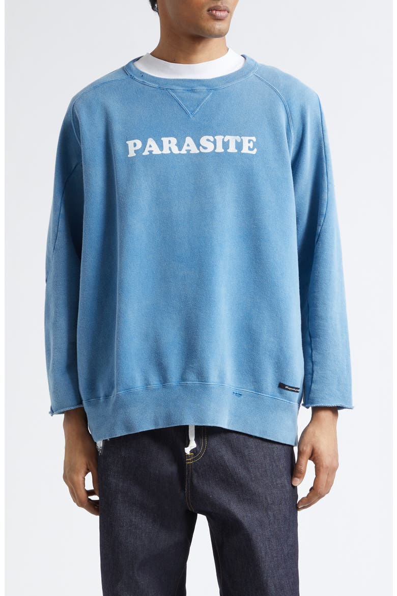 Parasite Distressed Cotton Sweatshirt, Main, color, LIGHT BLUE