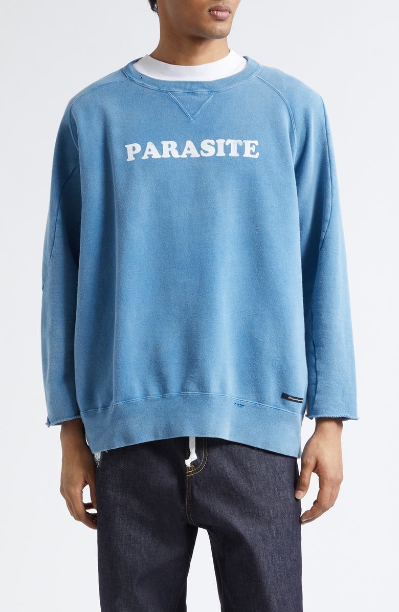 Undercover Parasite Distressed Cotton Sweatshirt, Main, color, Light Blue