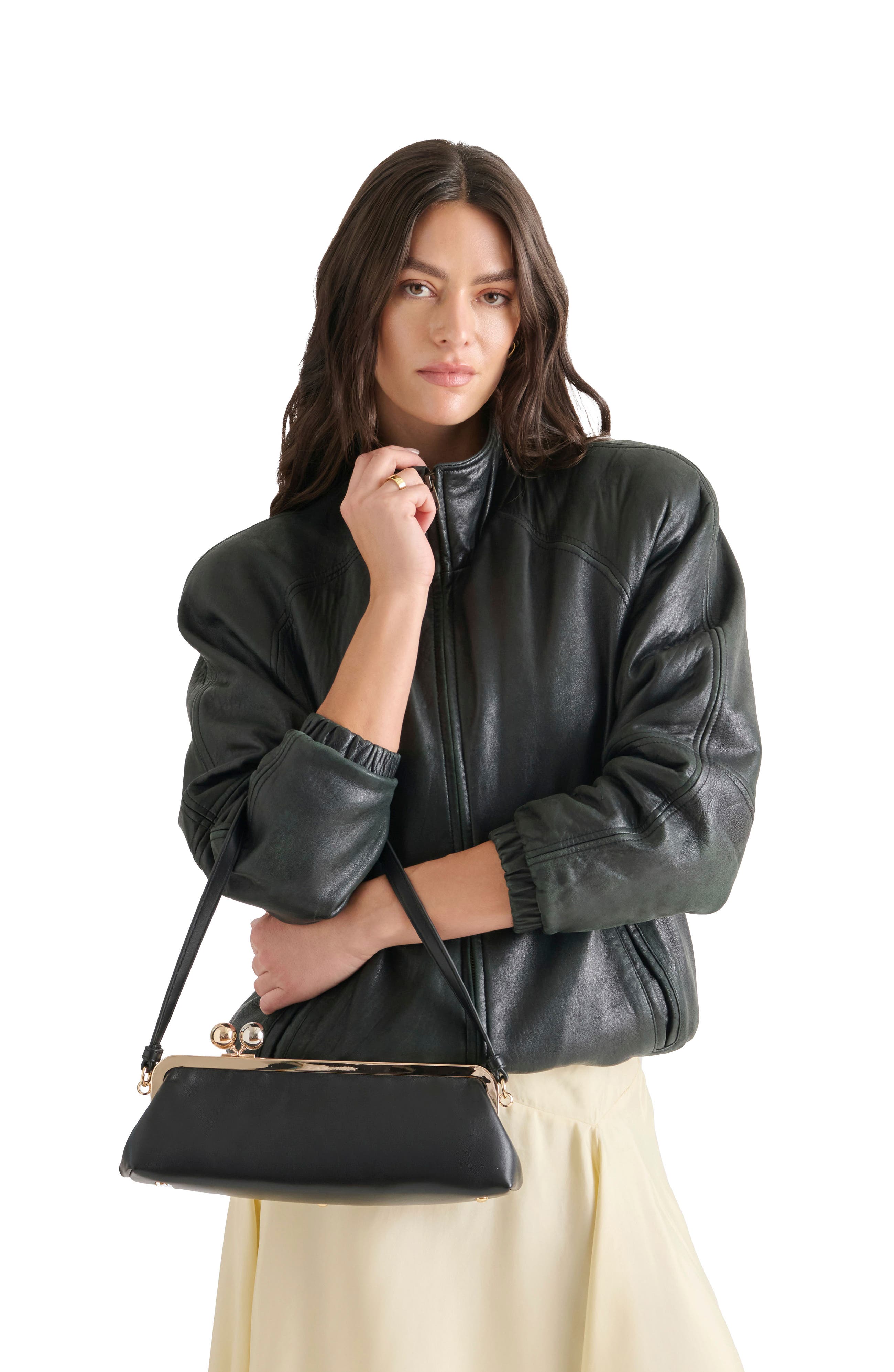 Ambriaa Kiss Lock Shoulder Bag, Alternate, color, BLACK
