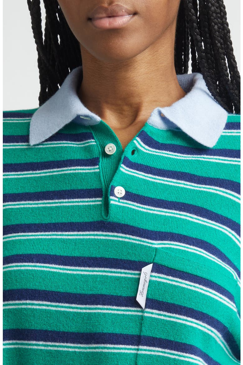 Stripe Wool & Cashmere Polo Sweater, Alternate, color, GREEN STRIPE
