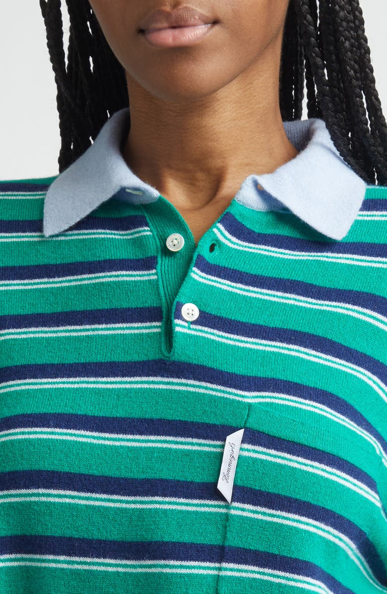 Hommegirls Stripe Wool & Cashmere Polo Sweater, Alternate, color, Green Stripe