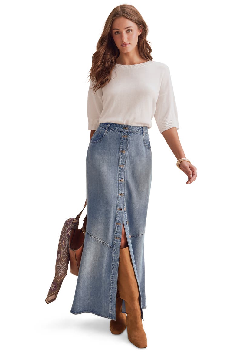 Lounge Denim Maxi Skirt, Alternate, color, INDIGO BLUE