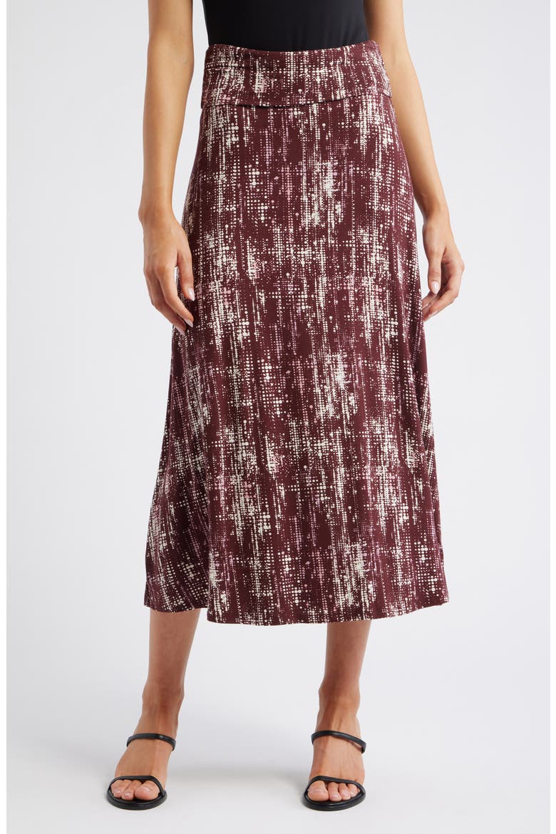 Roll Top Printed Maxi Skirt, Main, color, BURGUNDY