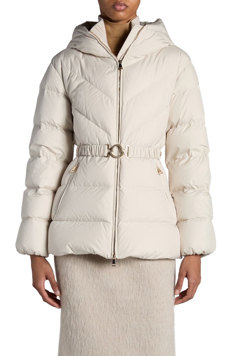 Moncler Brosse Belted Puffer Jacket, Main, color, White