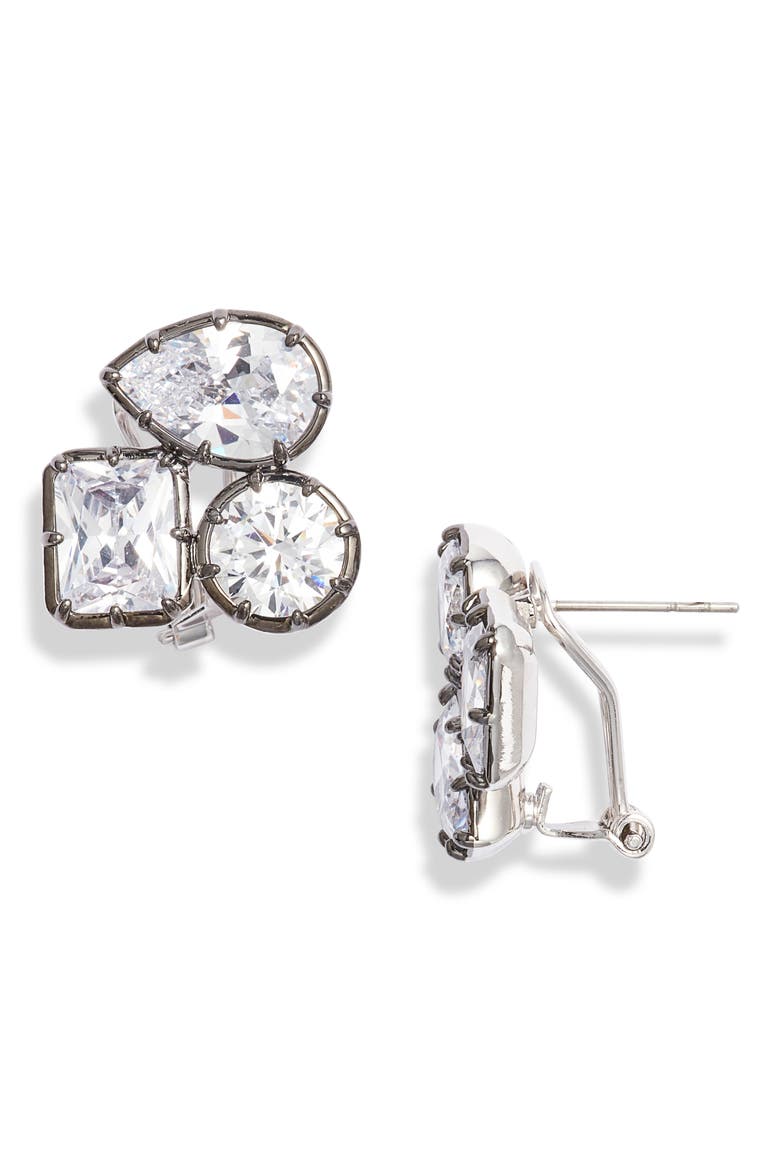 Georgian Multistone Cubic Zirconia Lever Back Earrings, Main, color, CLEAR- BLACK- SILVER