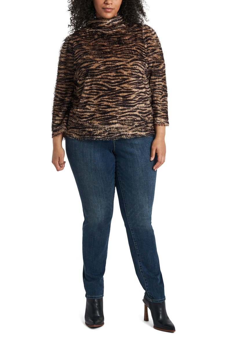 Zebra Print Eyelash Knit Sweater, Alternate, color, FALCON