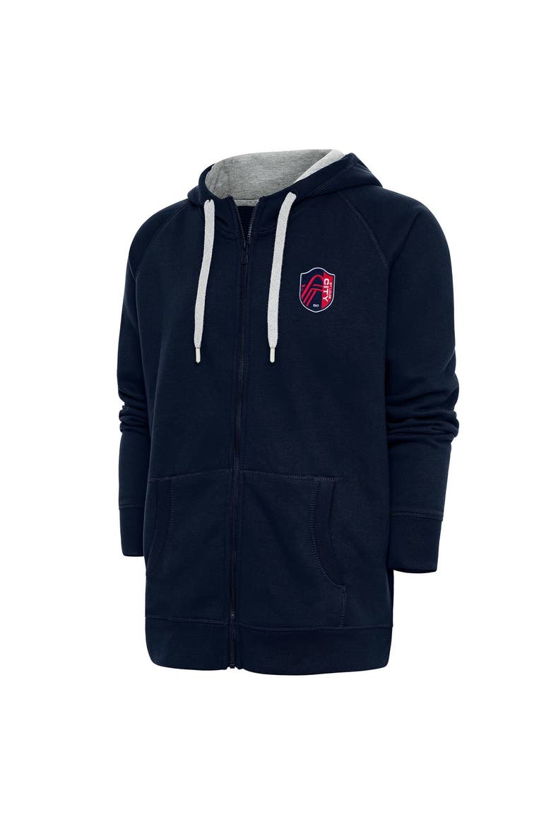 Men's Antigua Navy St. Louis City SC Logo Victory Full-Zip Hoodie, Main, color, Navy