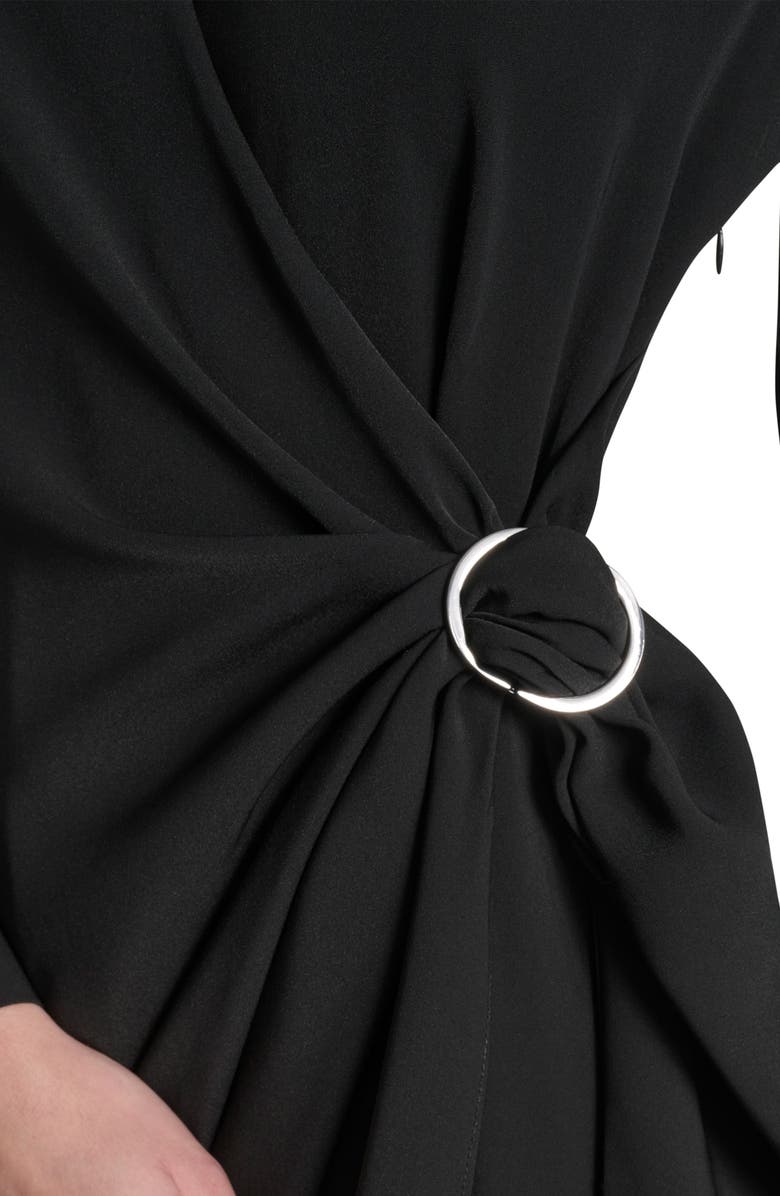 DKNY Long Sleeve Faux Wrap Midi Dress, Alternate, color, Black