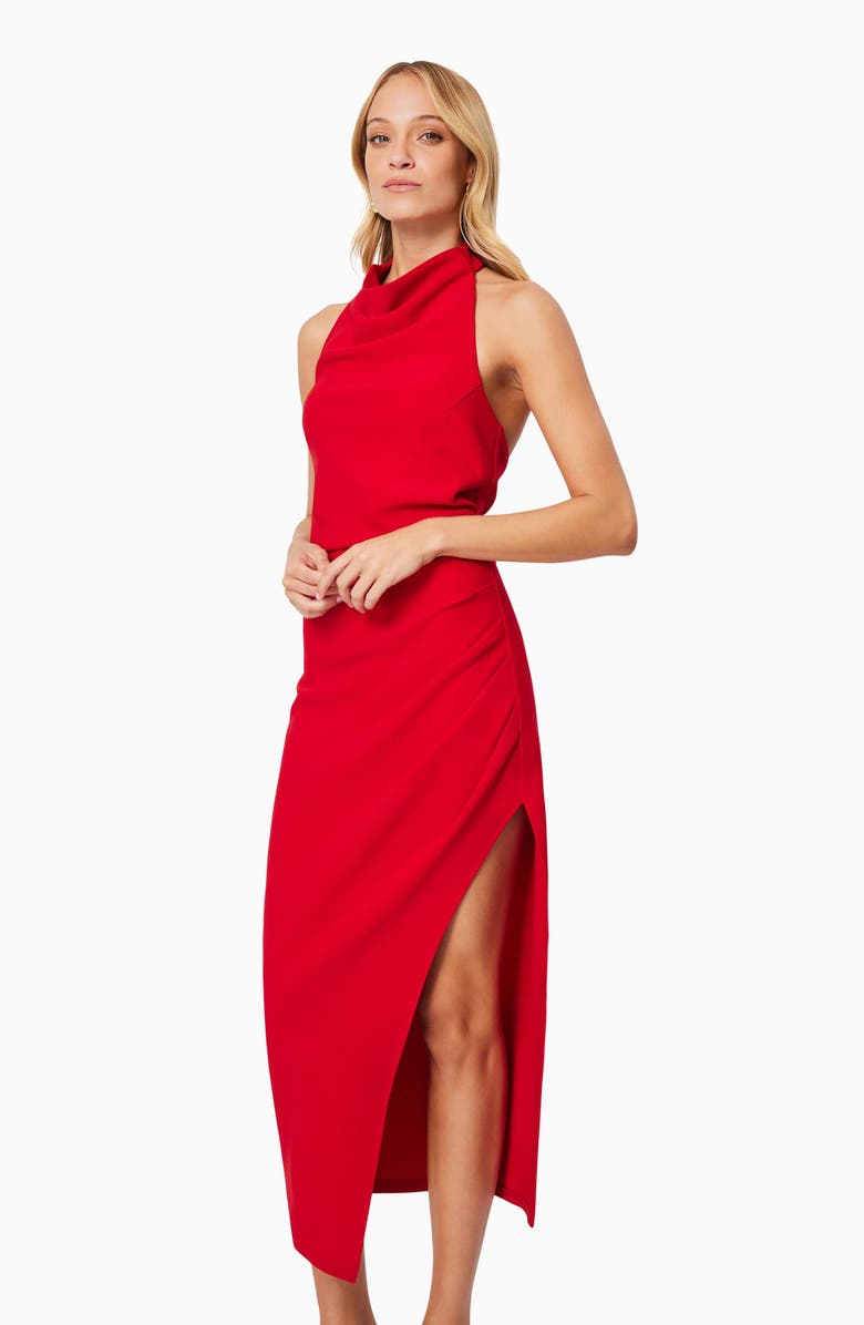 Elliatt Paxton Halter Cowl Neck Sheath Midi Dress, Alternate, color, Red
