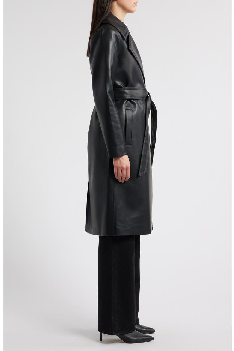 Long Faux Leather Trench Coat, Alternate, color, BLACK