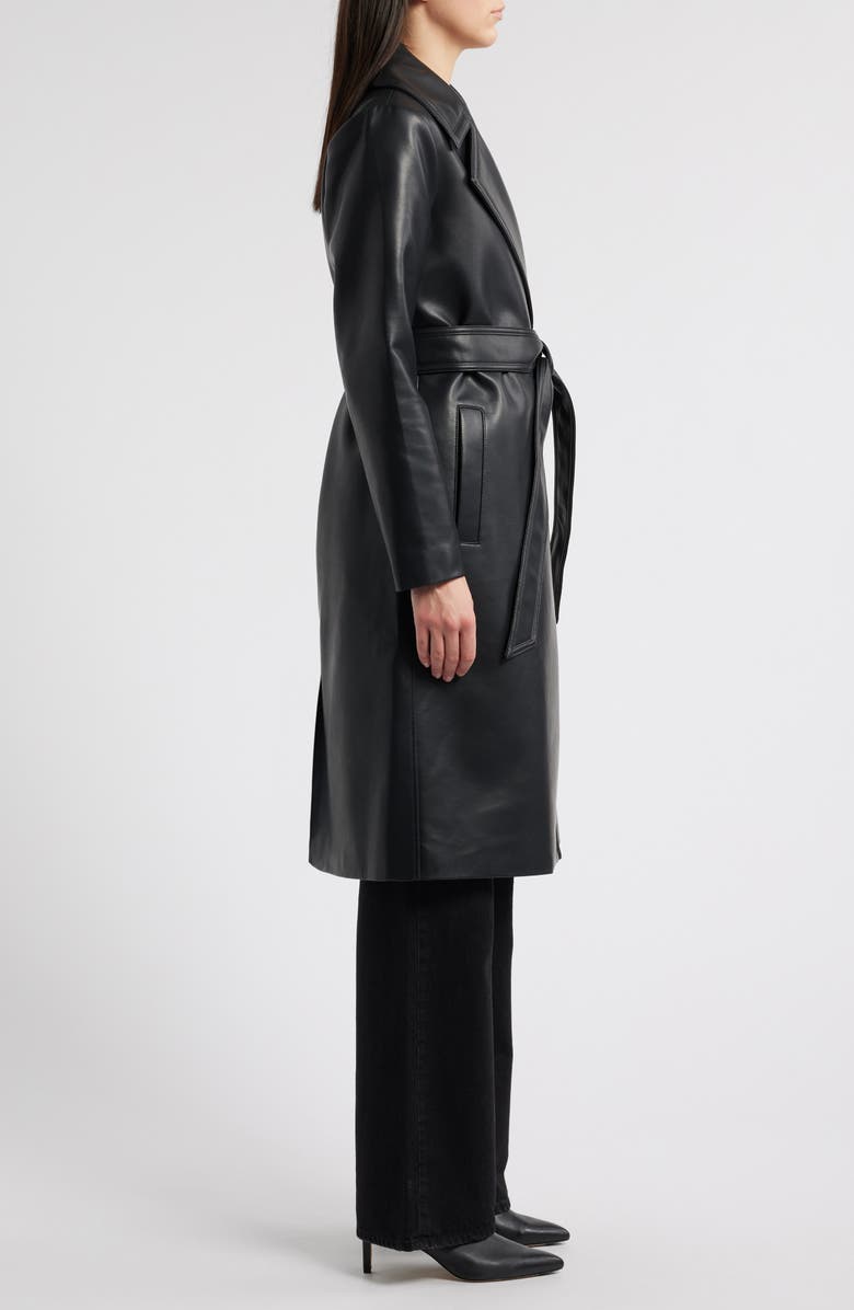 Michael Kors Long Faux Leather Trench Coat, Alternate, color, Black