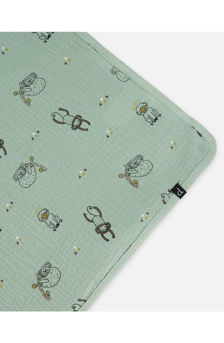 Deux par Deux Baby Boy's Printed Muslin Blanket Sage Monkey, Alternate, color, Sage Monkey