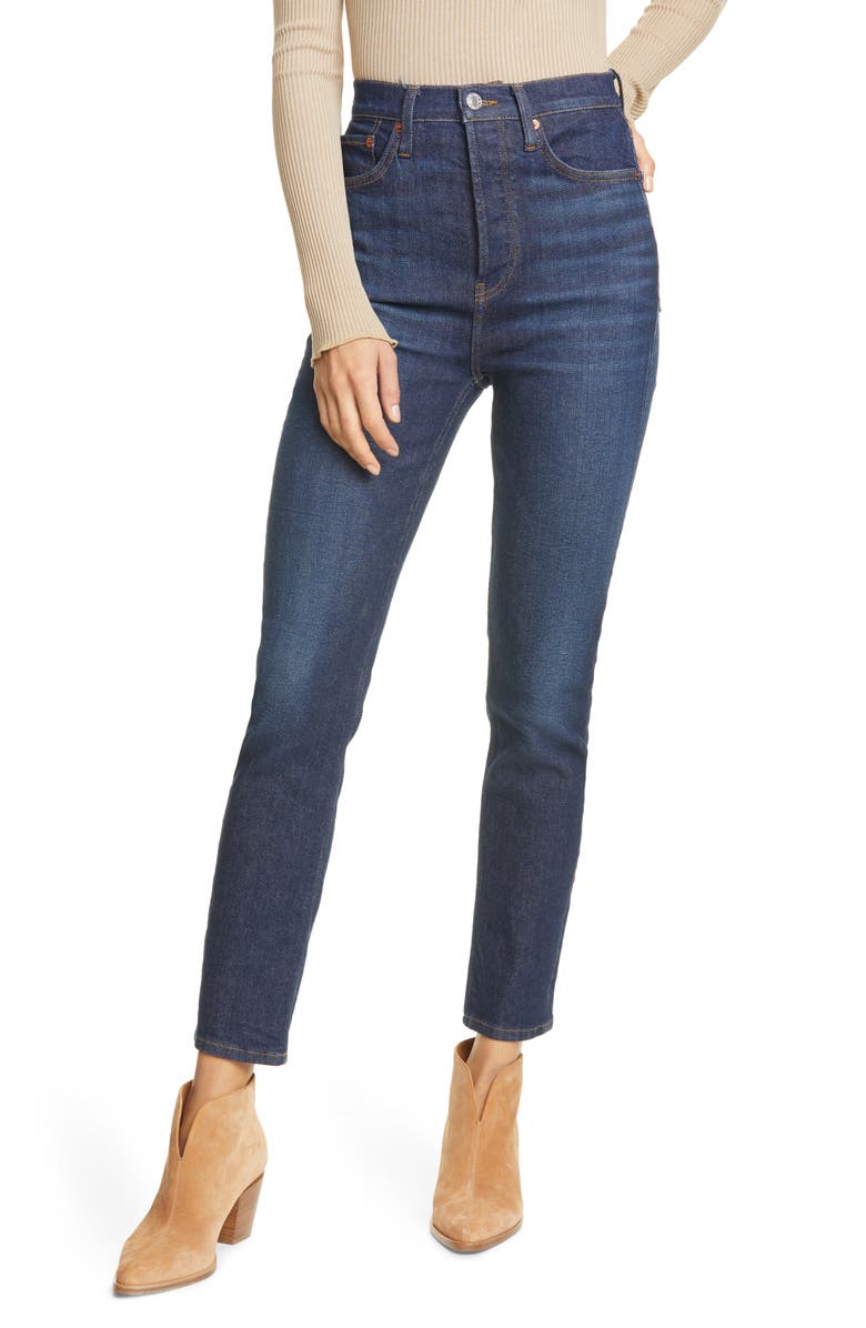 Re/Done Originals Power Stretch High Waist Ankle Skinny Jeans, Main, color, 