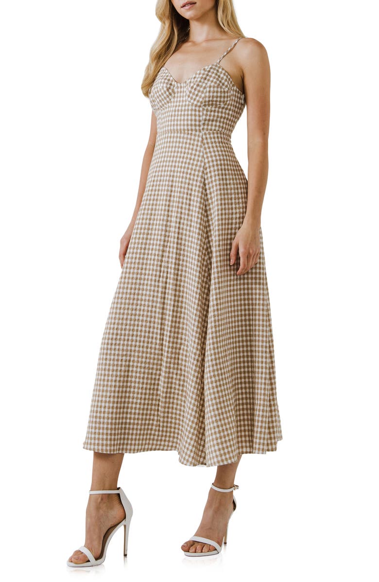 English Factory Gingham Corset Midi Dress, Alternate, color, 