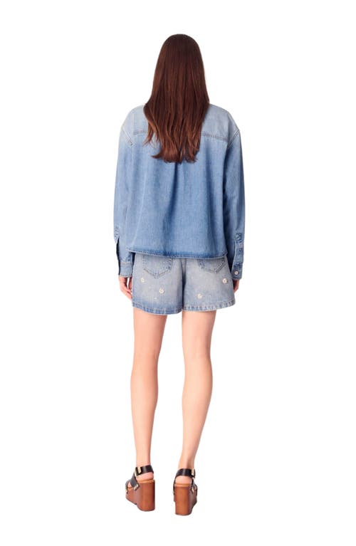 Maje Denim Shirt With Embroidered Beads In Blue