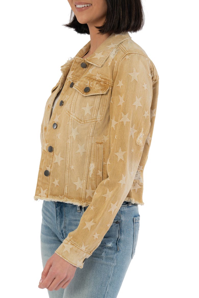Julia Star Print Cotton Denim Trucker Jacket, Alternate, color, KHAKI