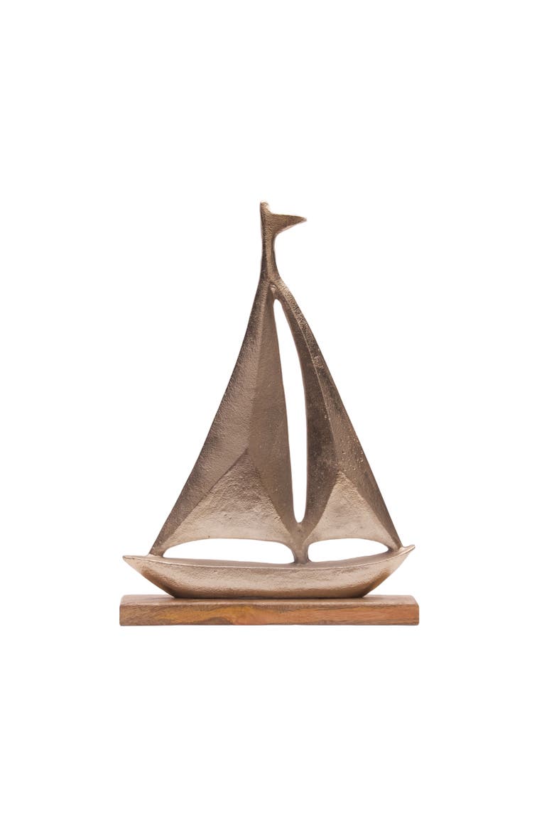 Metal Solid Sailboat Coastal Decorative Figurine, Alternate, color, Gold