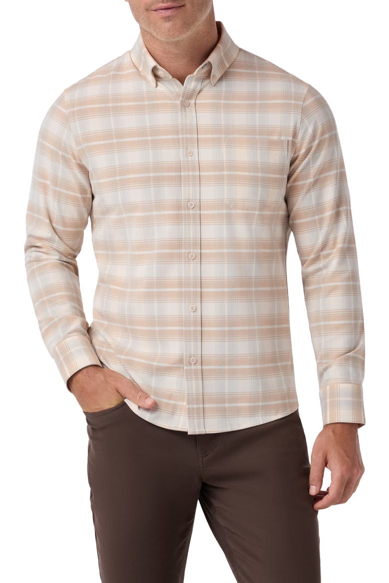 Trim Fit City Flannel Button-Down Shirt, Main, color, LIGHT KHAKI WALTER PLAID