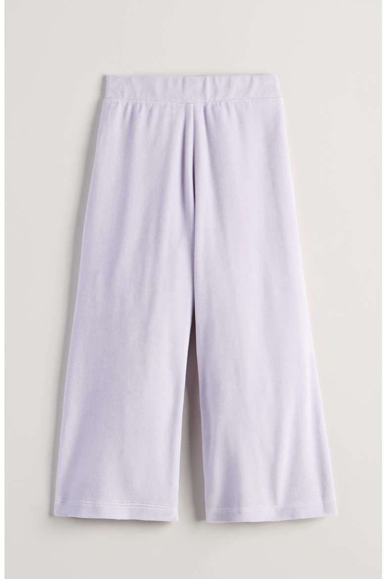 Kids' Ruffle Pocket Velour Pants, Alternate, color, PURPLE PETAL BOW EMB