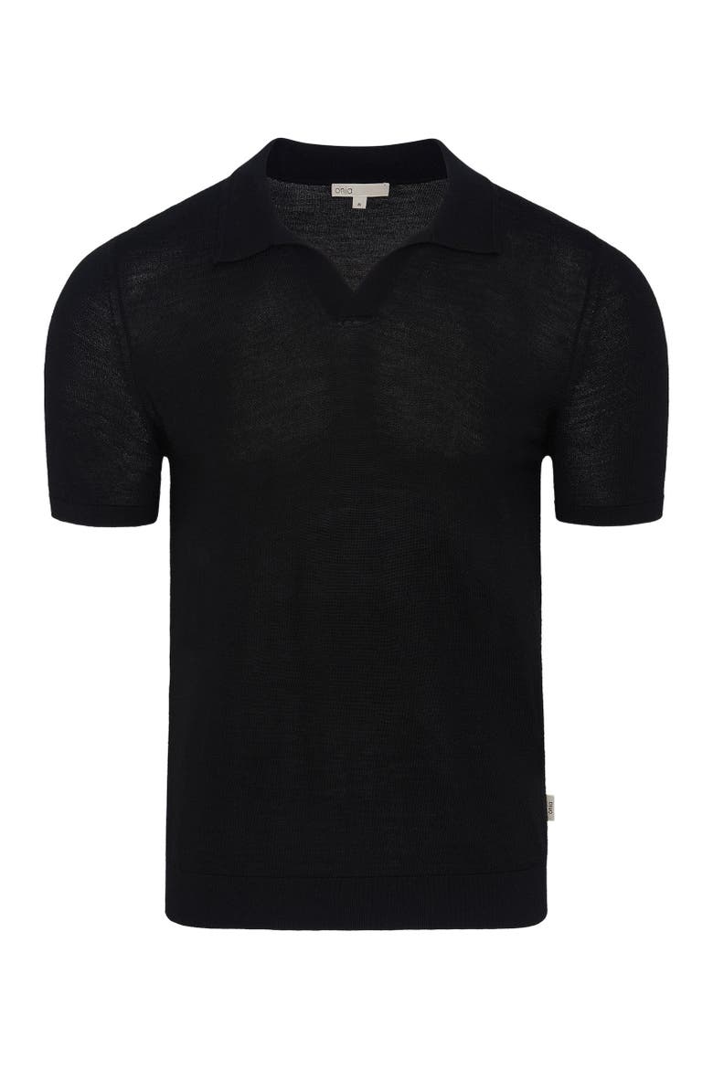 Extra Fine Merino Wool Short Sleeve Johnny Collar Polo, Alternate, color, Black