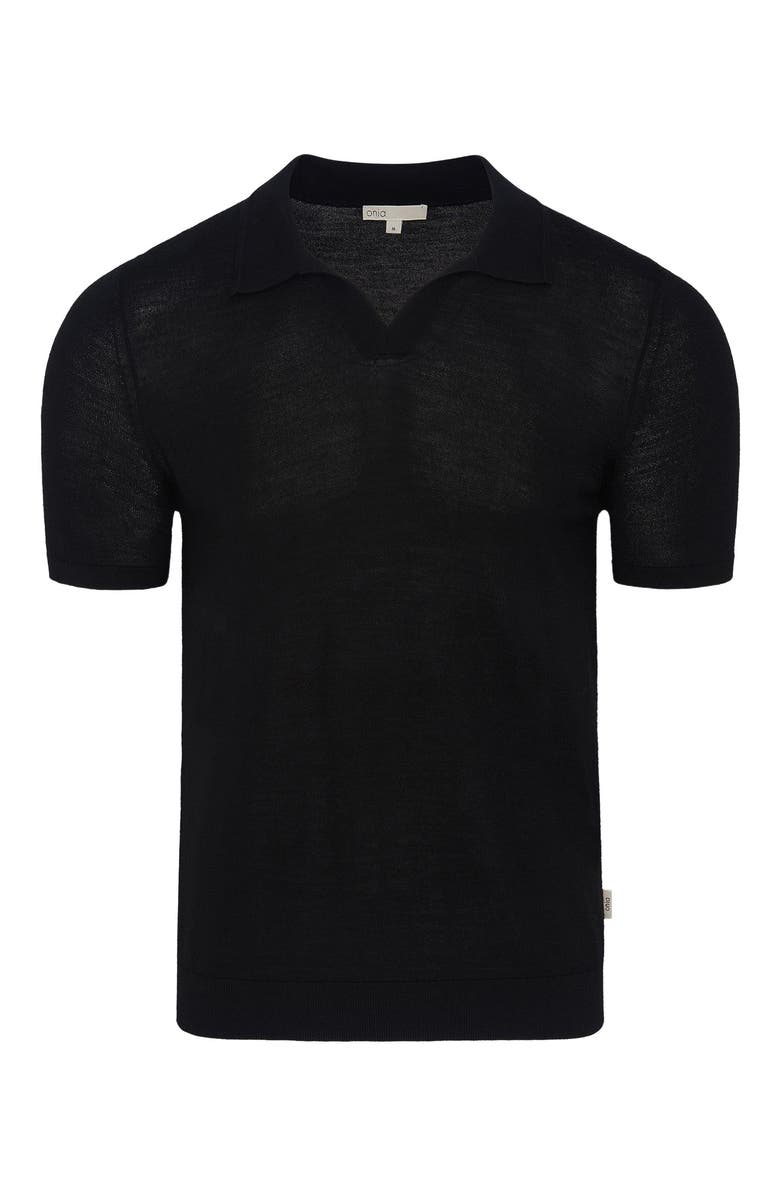 Onia Extra Fine Merino Wool Short Sleeve Johnny Collar Polo, Alternate, color, Black