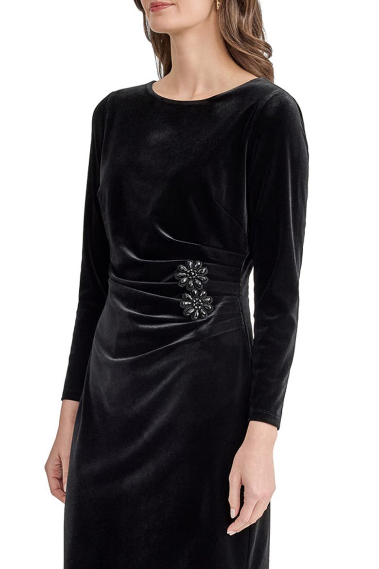 Velvet Side Pleat Sheath Dress, Alternate, color, BLACK
