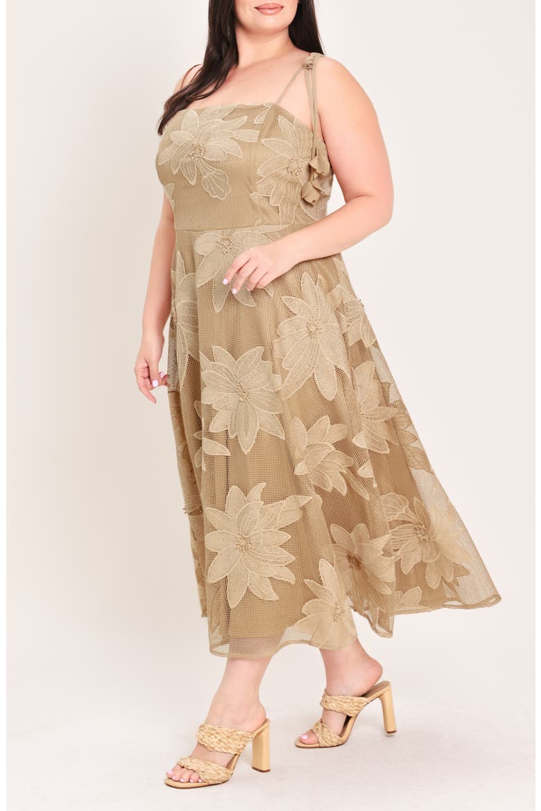 Mesh Appliqué Midi Dress, Alternate, color, TAN
