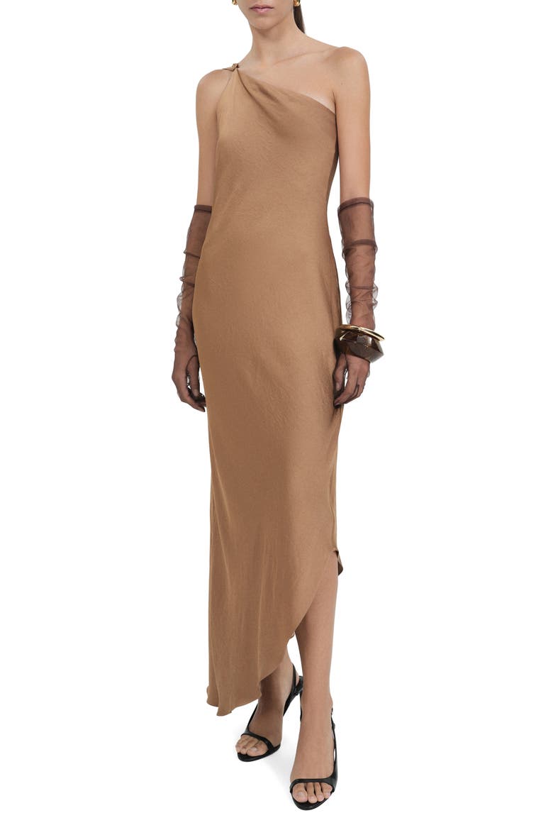Asymmetric Cape Dress, Main, color, BEIGE