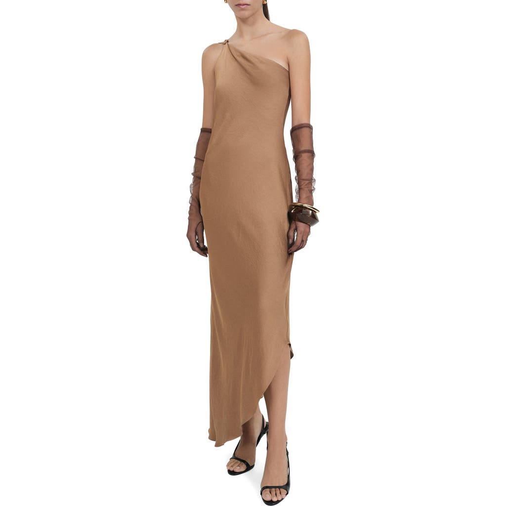 Mango Long Asymmetrical Cape Dress Beige In Beige