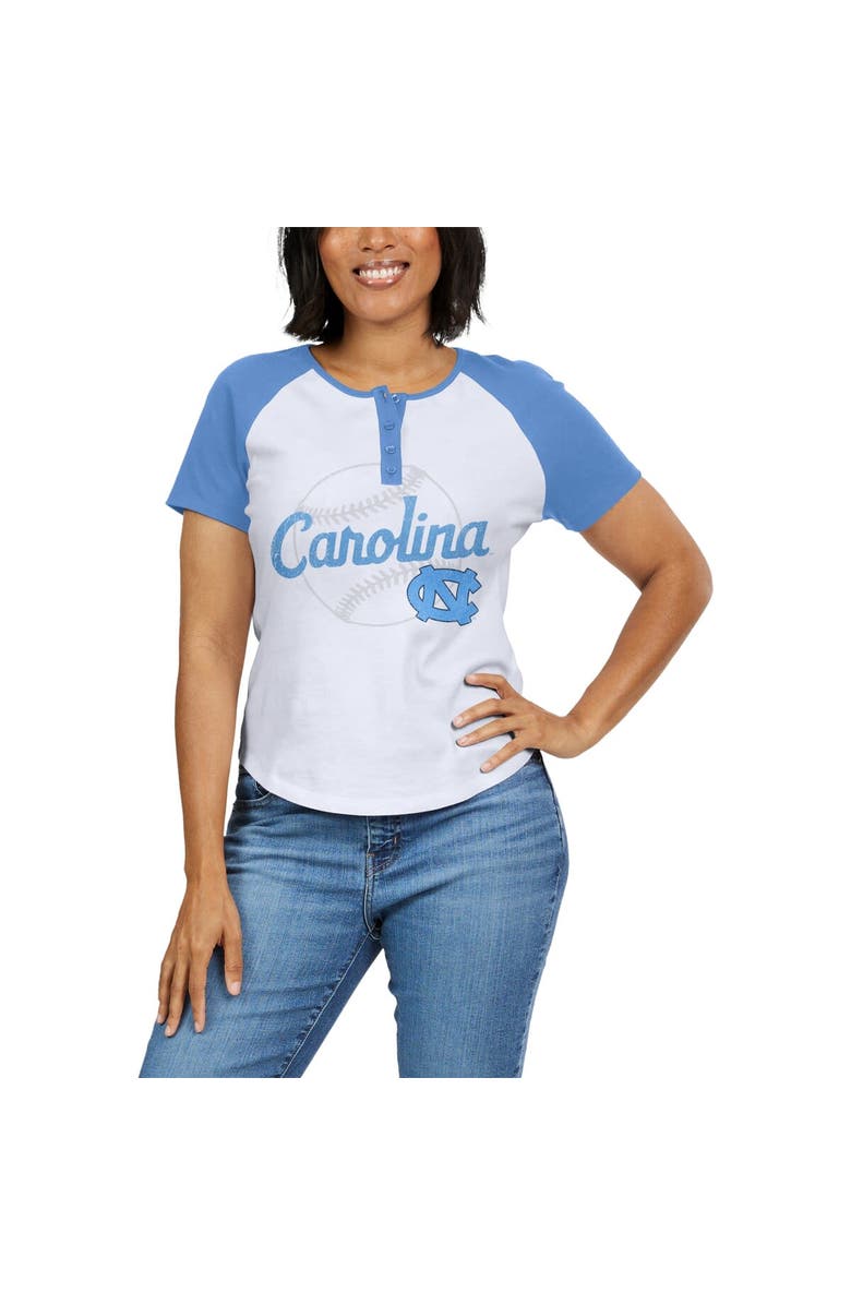 WEAR by Erin Andrews Women's WEAR by Erin Andrews White North Carolina Tar Heels Baseball Logo Raglan Henley T-Shirt, Alternate, color, White