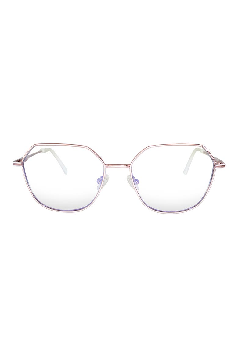 Selena 54mm Geometric Blue Light Blocking Glasses, Main, color, ROSE GOLD/ CLEAR