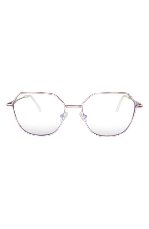 Fifth & Ninth Selena 54mm Geometric Blue Light Blocking Glasses in Rose Gold/Clear 