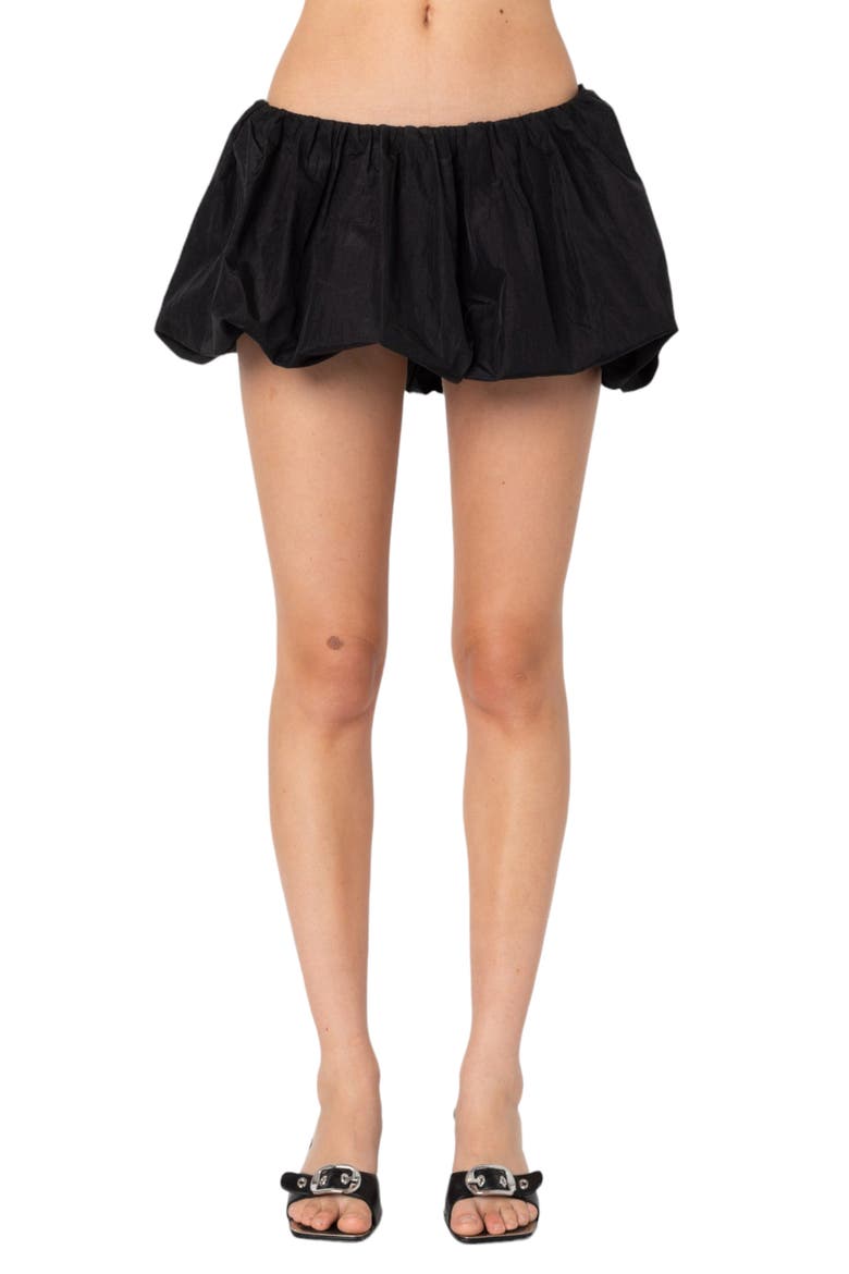 Jora Low Rise Bubble Hem Miniskirt, Main, color, BLACK