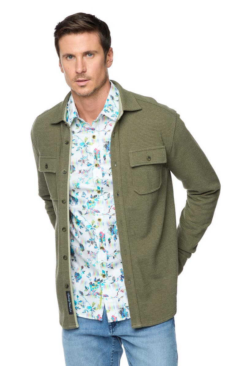 Robert Graham Brunner Knit Button-Up Shirt, Alternate, color, Olive