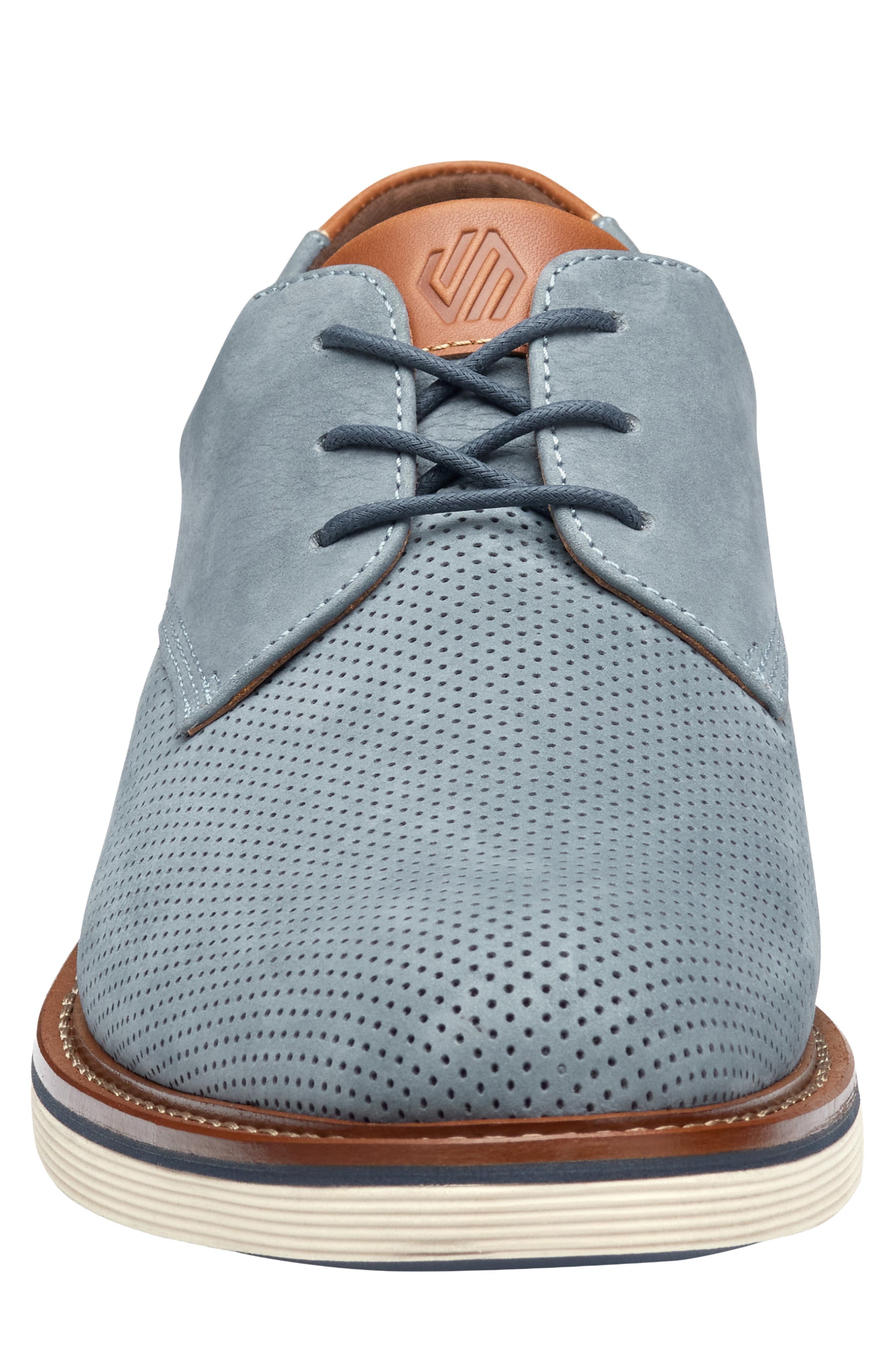 Tyson Perforated Plain Toe Derby, Alternate, color, DENIM NUBUCK