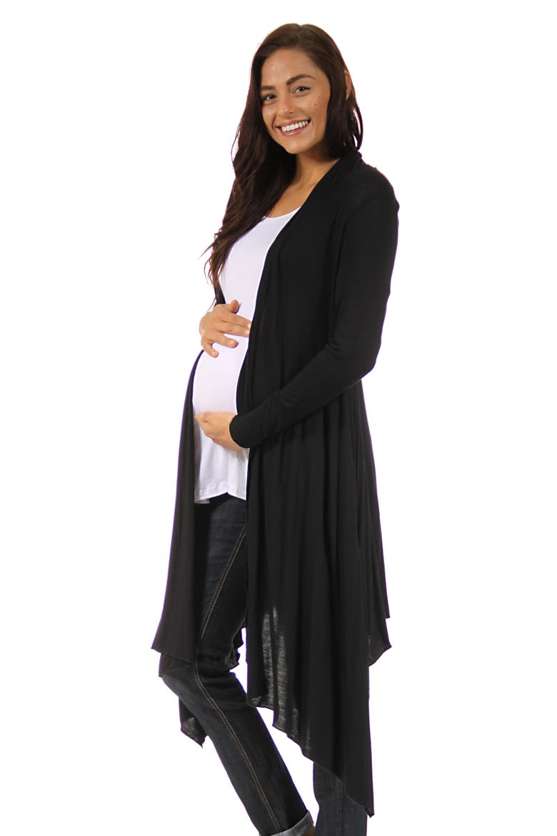 Extra Long Open Front Maternity Cardigan, Alternate, color, Black