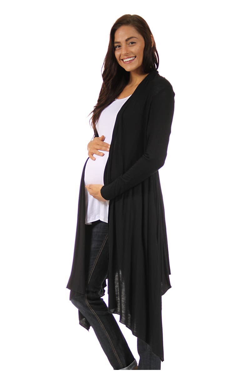 24seven Comfort Apparel Extra Long Open Front Maternity Cardigan, Alternate, color, Black