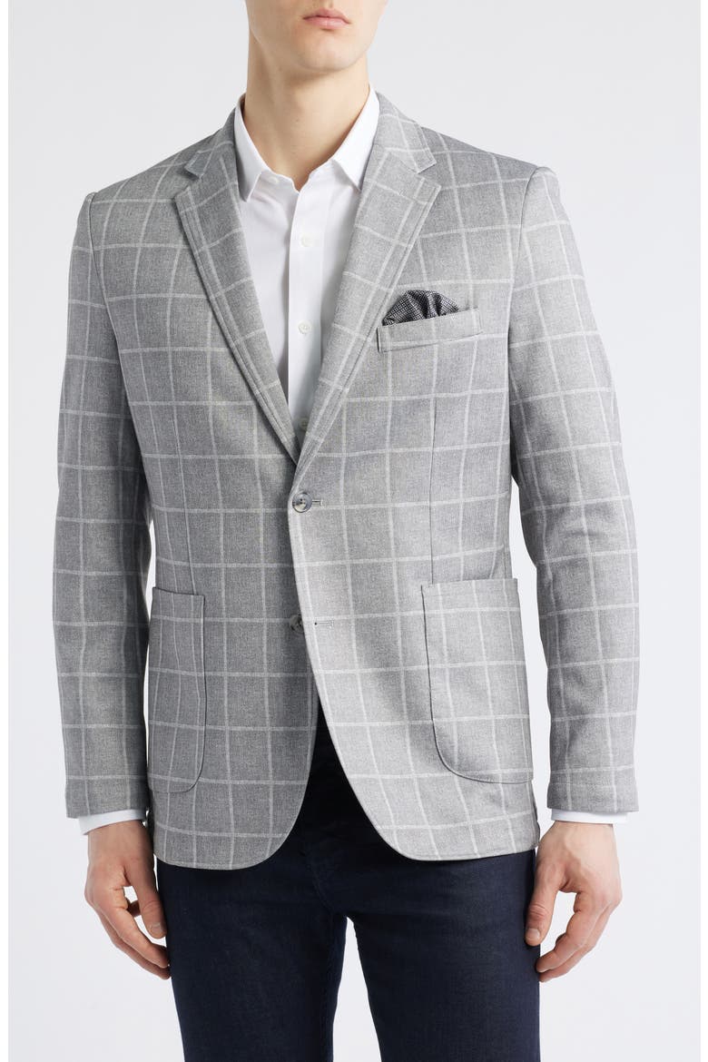 XC Flex® Heathered Windowpane Check Knit Sport Coat, Main, color, GRAY PLAID