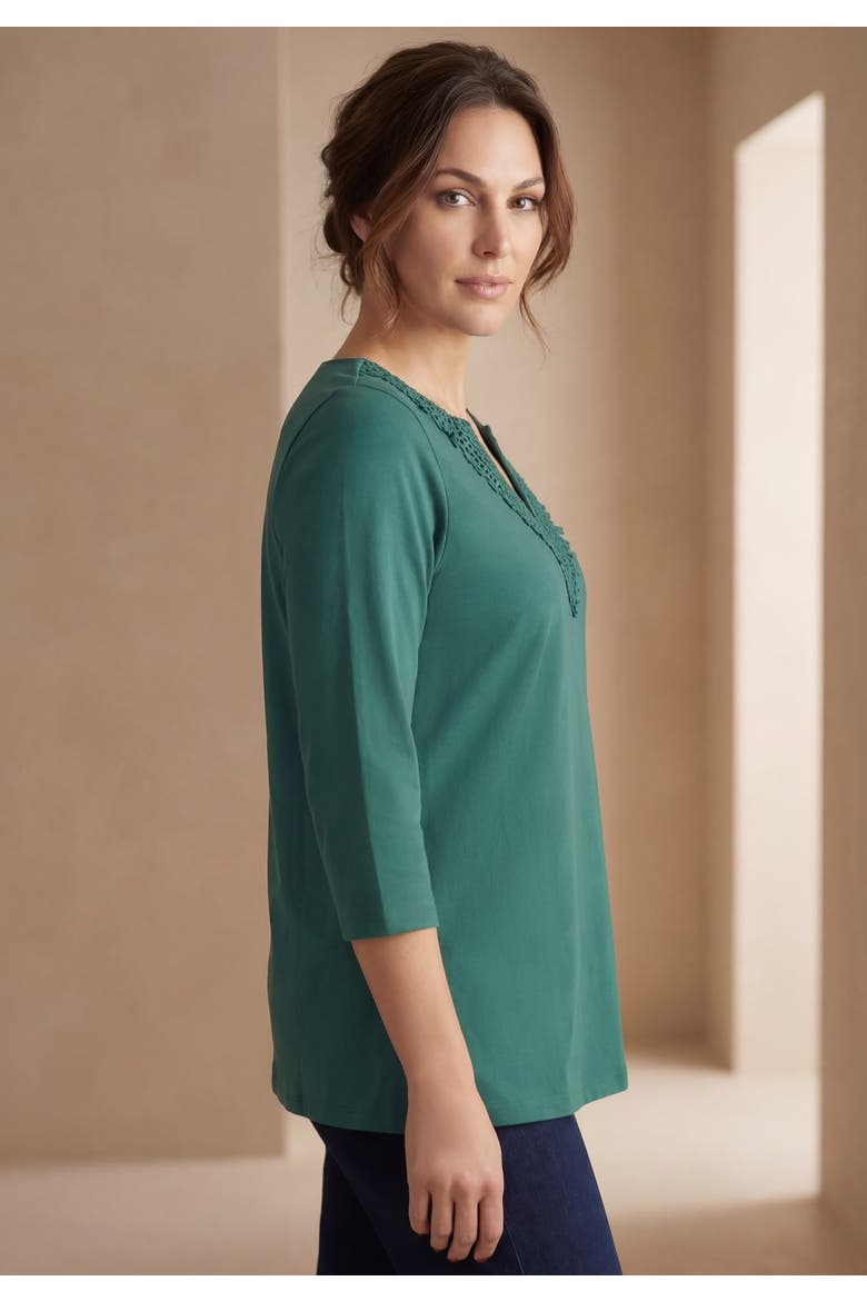 Stretch Cotton Crochet Notch Neck Tunic, Alternate, color, MYSTIC PINE