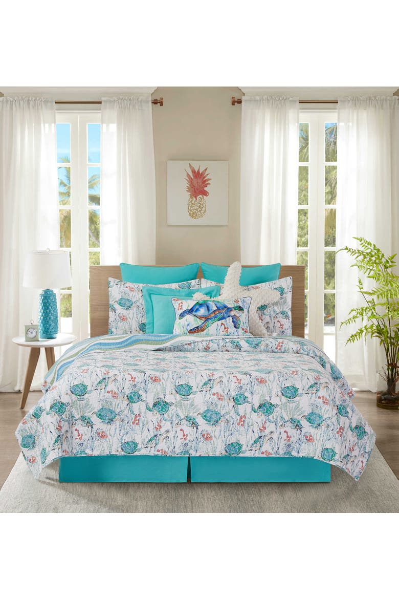 Sea Turtle Cove Cotton Quilt Set  - Reversible and Machine Washable, Alternate, color, Blue
