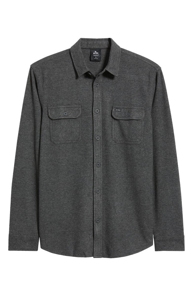 Rip Curl Grid Stretch Fleece Button-Up Shirt, Alternate, color, Black Marle