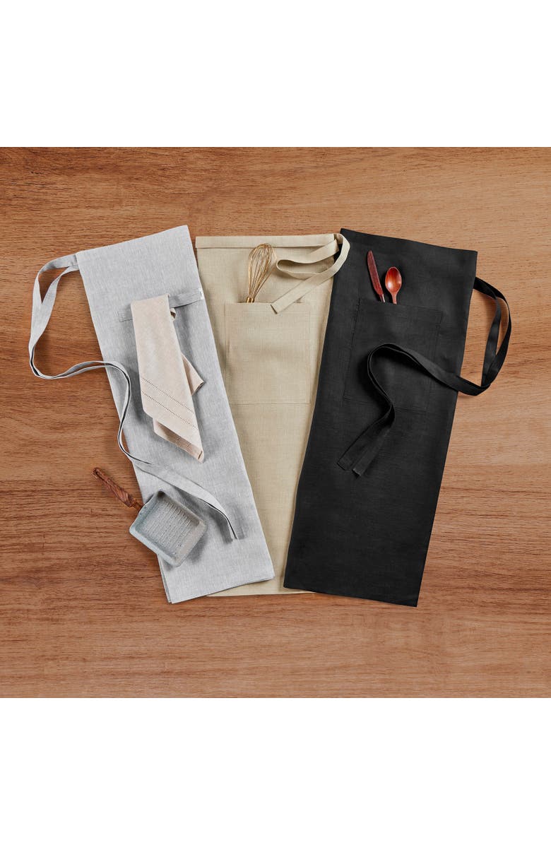 Solino Home Linen Apron - Linen Midi Bistro Apron, Alternate, color, Black